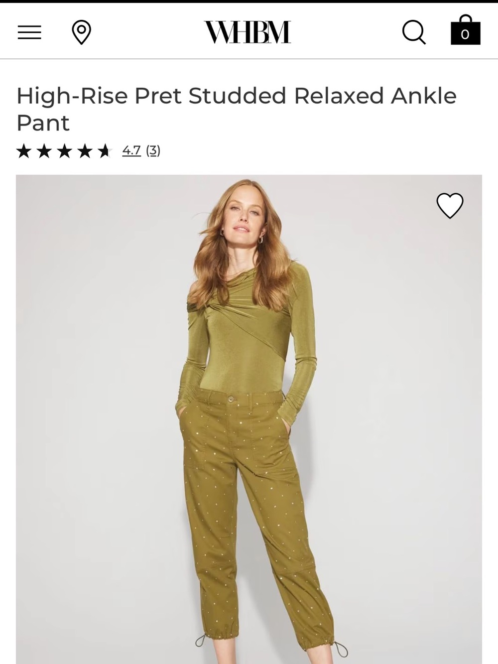 NWT White House Black Market Olive Green High-Rise Studded Relaxed Ankle Pants